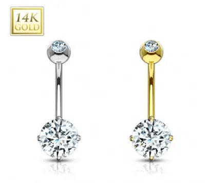 14 Karaats Gouden navelpiercing met rond kristal