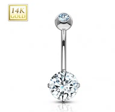14 Karaats Gouden navelpiercing met rond kristal witgoud