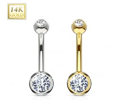 Dubbel jewelled 14 Karaats Gouden navelpiercing