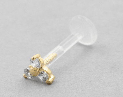 Bioplast Labret met 18 Karaats Gouden trinity cluster crystal