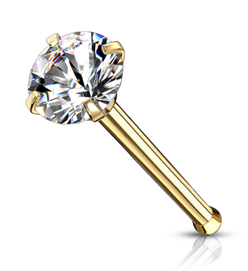 18 Karaats Gouden rechte neuspin met echt 1.4mm Diamant