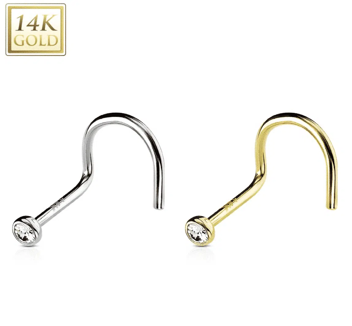 14 Karaats Gouden neuspiercing met ronde Zirkonia
