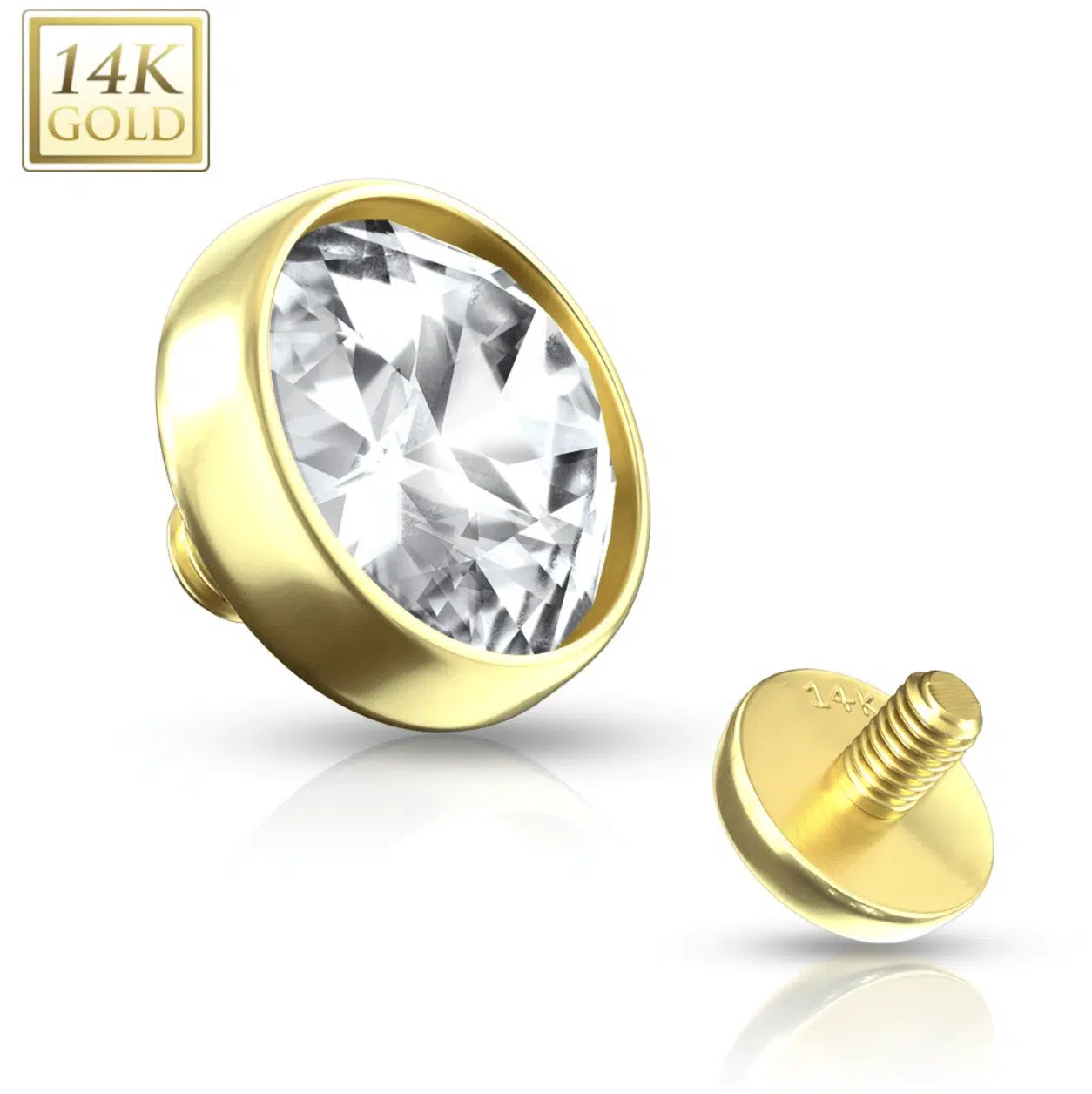 14 Karaats Gouden microdermal top met helder kristal