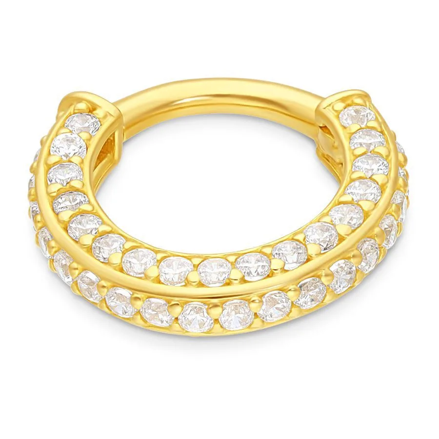 18 Karaats Gouden dubbel jewelled segmentring heldere kristallen