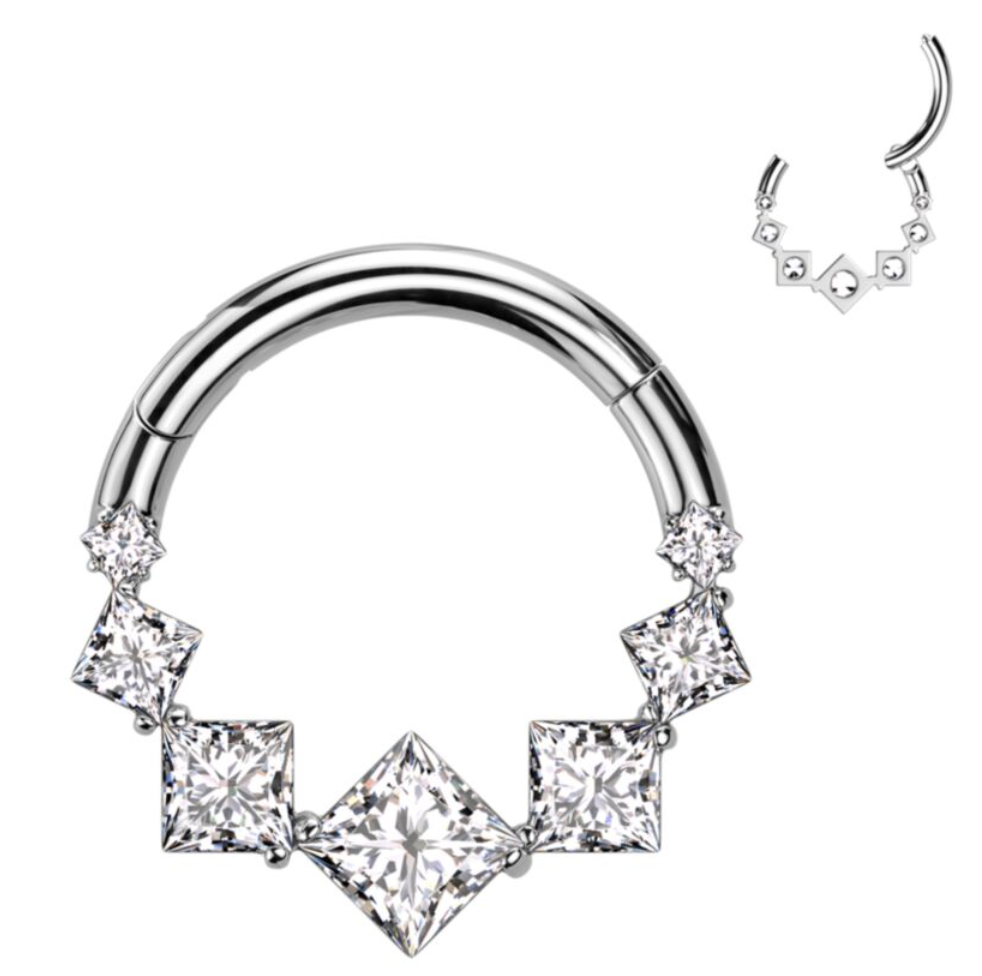 Titanium Segment Ring met sierlijke vierkante kristallen