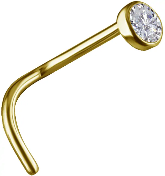 Neuspiercing met Diamant in bezel18 Karaats Gouden neuspiercing met Diamant in bezel