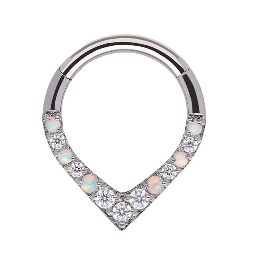 Titanium clickring Mariana Zirkonia met Opaal