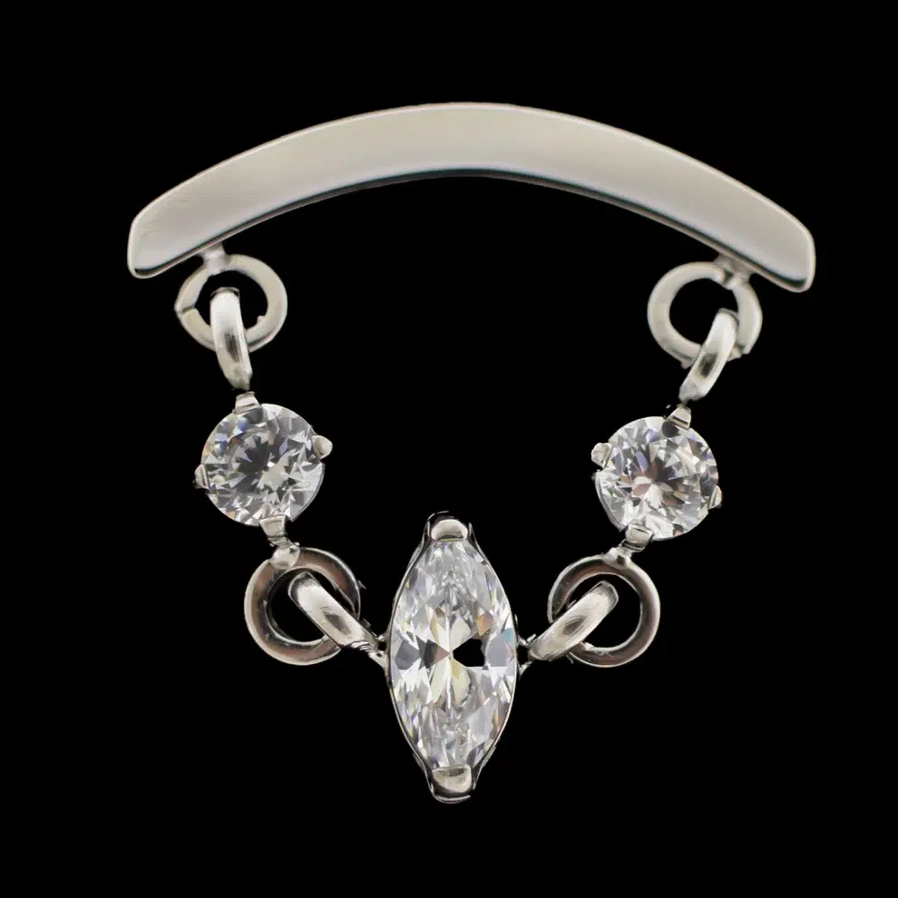 Titanium threadless hidden helix met Premium Zirkonia en Marquise