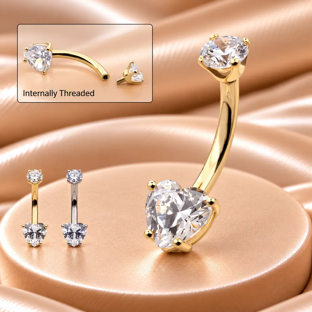 Piercing met hartvormig kristal